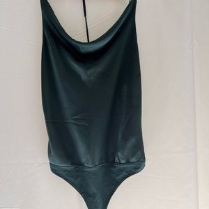 Abercrombie & Fitch Cowl Neck SILK BODYSUIT DARK GREEN